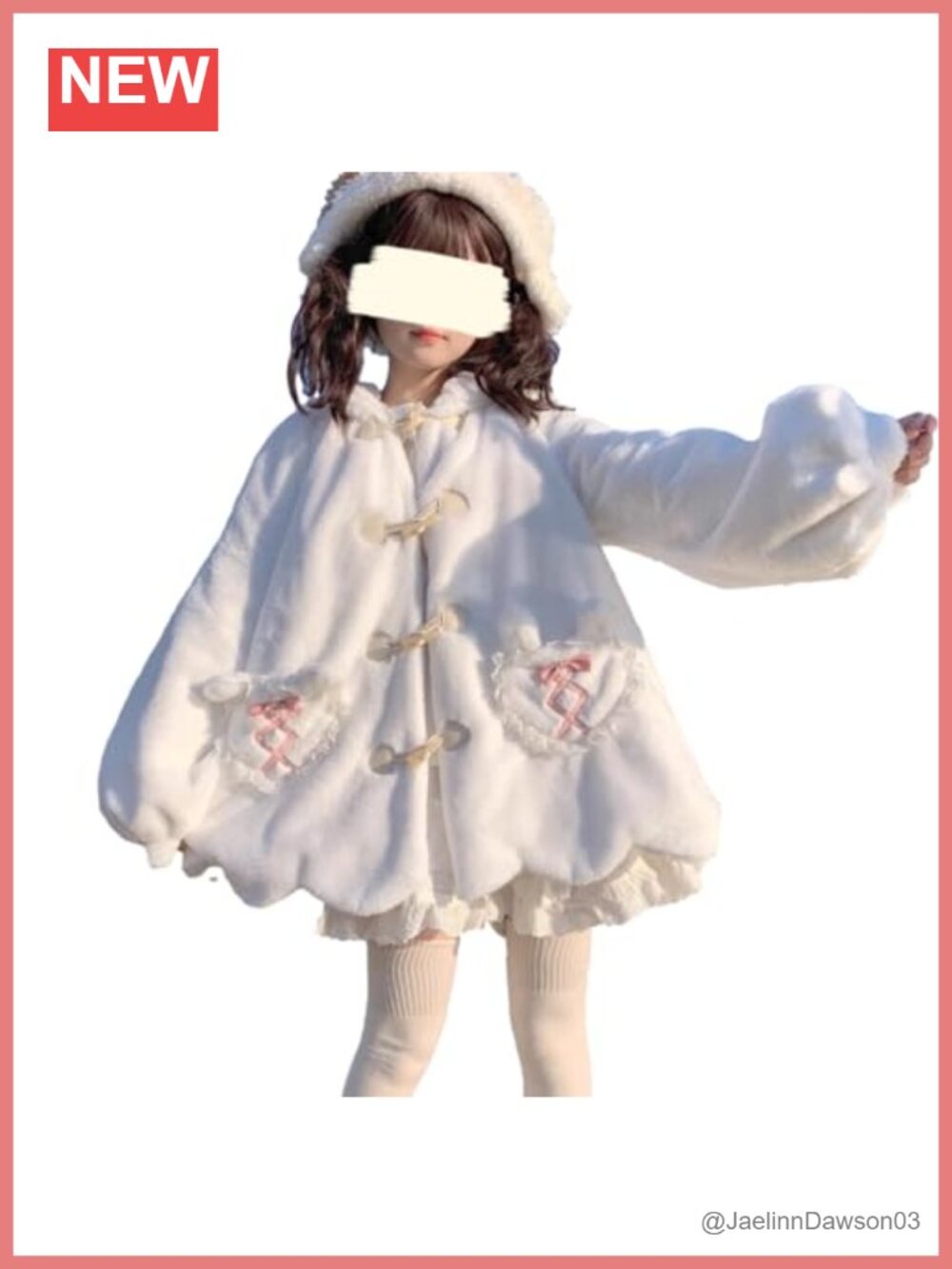 Plush Fleece Lolita Hooded Winter Coat Bunny Ear Loose Fit Button Down